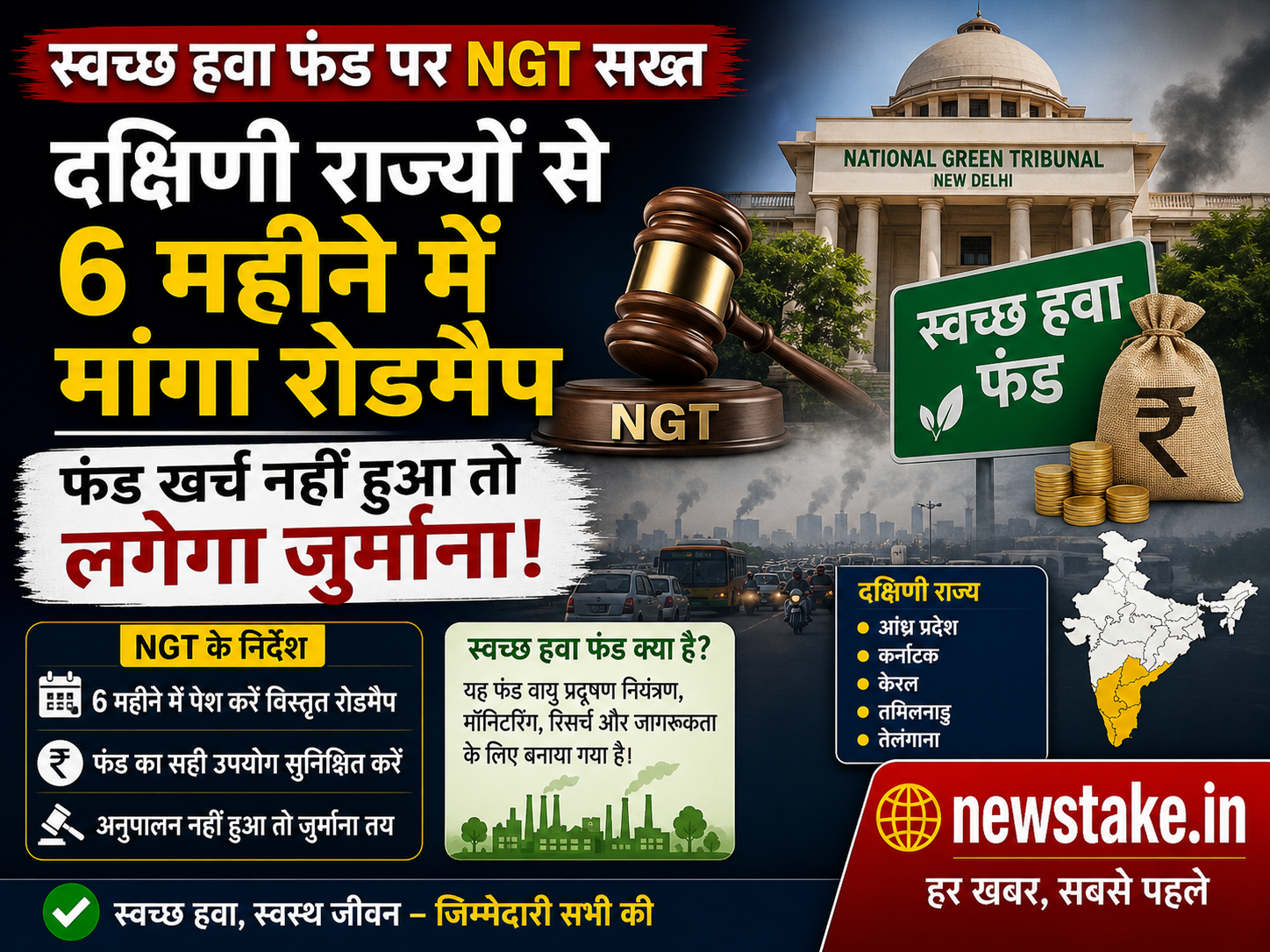 स्वच्छ हवा फंड पर NGT सख्त: दक्षिणी राज्यों से 6 महीने में मांगा रोडमैप