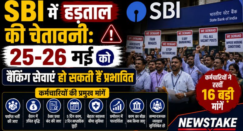 SBI में हड़ताल की चेतावनी: 25-26 मई को बैंकिंग सेवाएं हो सकती हैं प्रभावित, कर्मचारियों ने रखीं 16 बड़ी मांगें